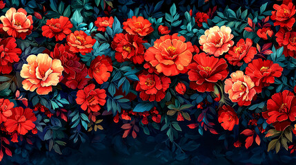 Fototapeta premium Red Bloom: A Stunning Floral Wallpaper of Rich, Vivid Flowers in Full Blossom. Perfect for adding elegance and luxury to your space.