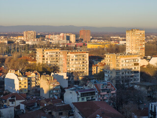 Fototapeta premium Sunset view of Plovdiv city from Nebet Tepe hill, Bulgaria
