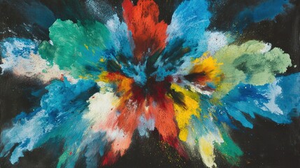 Colorful Holi powders burst in a stunning display, creating a lively atmosphere filled with joy and celebration during the festive occasion of Holi