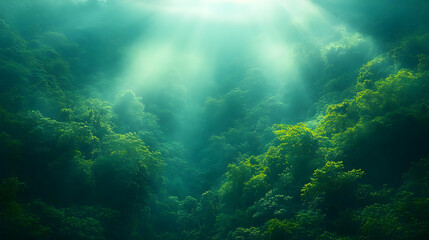 Fototapeta premium Submerged Underwater Forest bathed in Sunlight Rays, Mystical Aquatic Scene