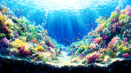 Obraz premium Vibrant Underwater Coral Reef: A Colorful Ocean Paradise