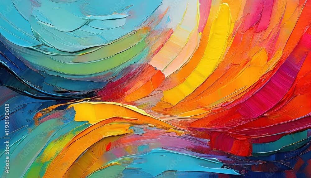 Poster vibrant abstract artwork closeup of a colourful textured canvas with intricate shapes and hues a cap