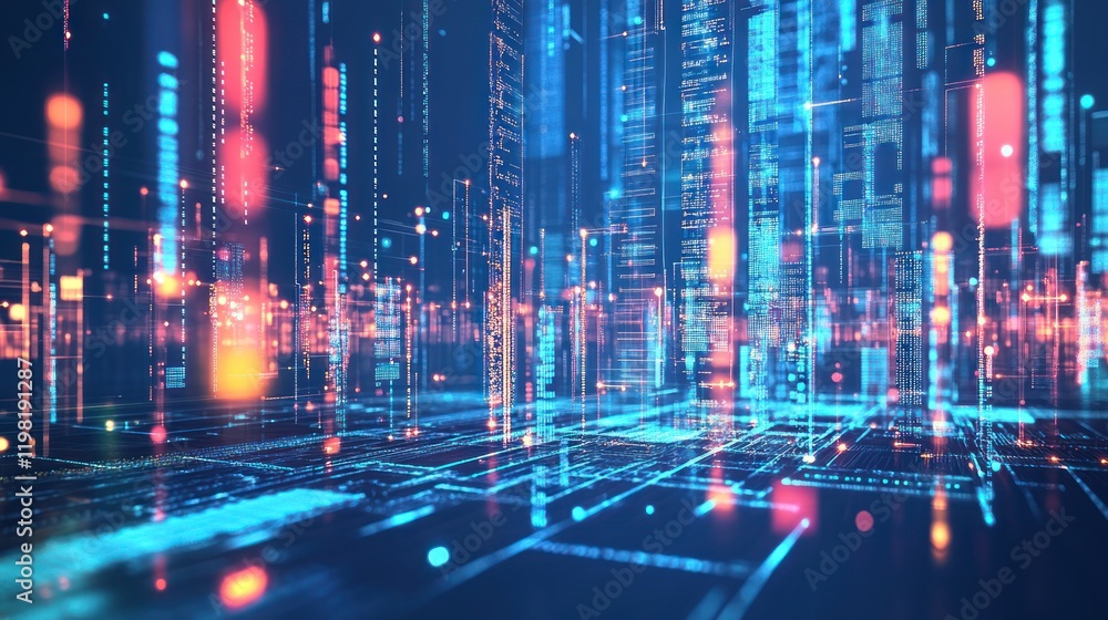 Poster digital metropolis: a futuristic visualization of data streams and information highways