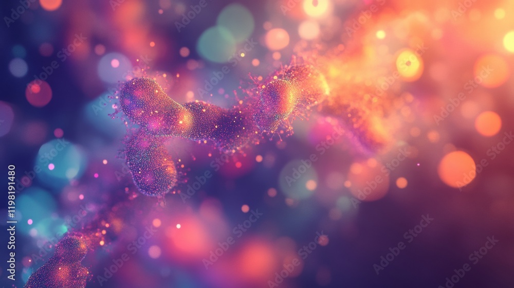 Leinwandbilder abstract representation of antibiotics interacting with bacteria under a microscope in a colorful, v