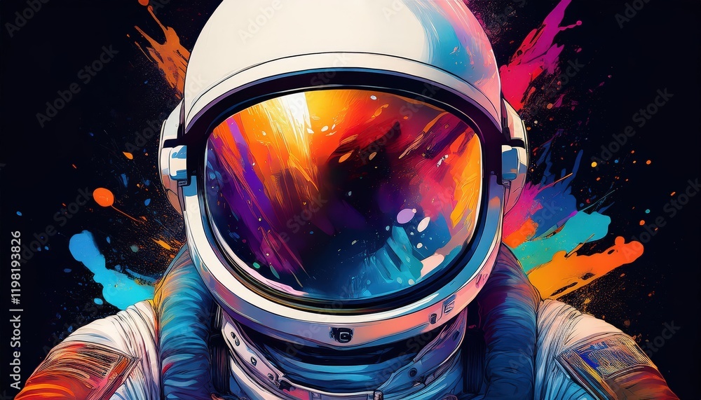 Poster vivid reflections on a space helmet a generative ai illustration showcasing an astronauts closeup in