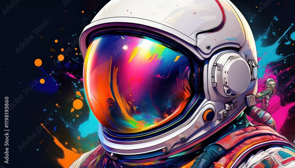 Poster vibrant reflections and splashes closeup of an astronauts helmet in a generative ai illustration of 