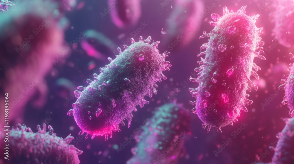 Poster intricate 3d render of colorful microbes highlighting their unique structures and vibrant details in