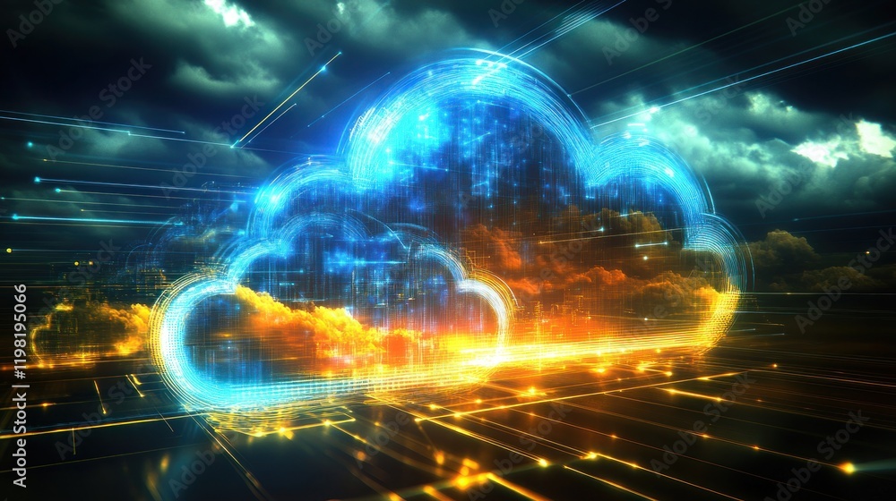 Poster digital cloud computing network: abstract representation of global data