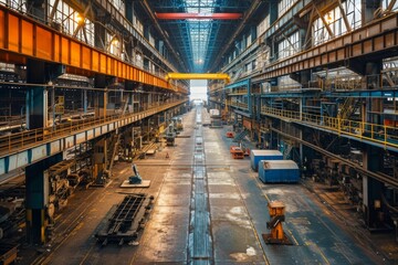 Fototapeta premium Ramadan Reflections: Observing Spiritual Growth Within a Factory's Industrial Landscape, During the Holy Month's Quiet Moments, Offering Peaceful Contemplation and Introspection.