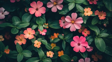 Pink and orange flowers in full bloom.