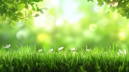 Obraz premium Spring's gentle arrival. Fresh grass and delicate blooms.