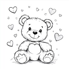 Obraz premium Sketch of a bear with hearts, for coloring book pages, with no background, for kids