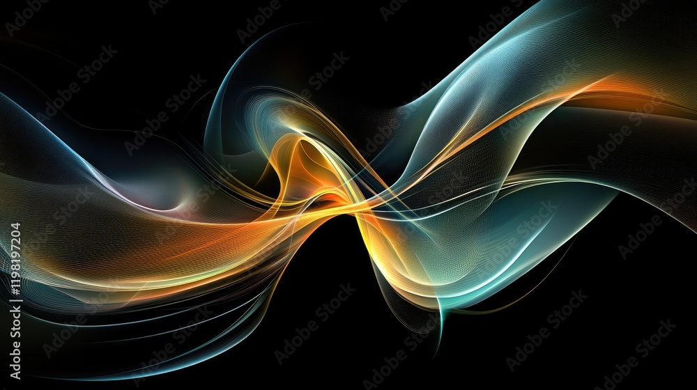 Poster an abstract electronic design with glowing grids and flowing lines, offering space for branding or t