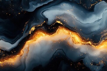 abstract luxury marble swirl pattern with flowing gold veins, black and white cosmic dance, ethereal ink-like textures