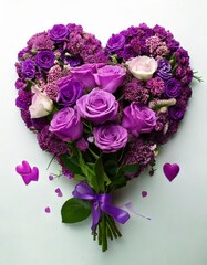 Heart-shaped purple flower bouquet for love celebration indoor floral arrangement romantic atmosphere