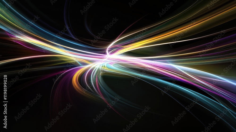 Poster a clean abstract digital design with glowing nodes and light trails, with space for future custom te