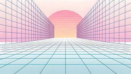 Obraz premium Abstract Retro Futuristic Landscape with Grid and Gradient Background