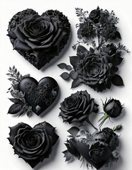 Black rose floral arrangement artistic display digital art elegant design top-down view romantic aesthetic