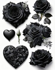 Elegant black roses in heart shapes floral arrangement minimalist style artistic display