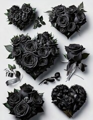 Elegant black rose heart arrangements floral art showcase indoor minimalist style dark aesthetic inspiration