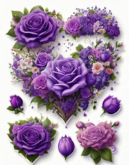 Vibrant purple roses heart arrangement floral art nature romantic atmosphere close-up love concept