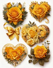 Beautiful yellow rose hearts arrangement floral art display romantic theme bright and cheerful environment