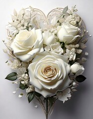 Elegant white floral heart arrangement indoor setting decorative art soft background romantic concept