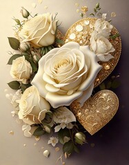Elegant white roses in a heart-shaped arrangement romantic decor floral art soft lighting inspirational concept