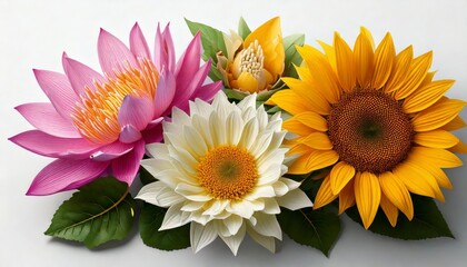 Vibrant floral arrangement water lilies and sunflowers studio display colorful close-up view nature's beauty