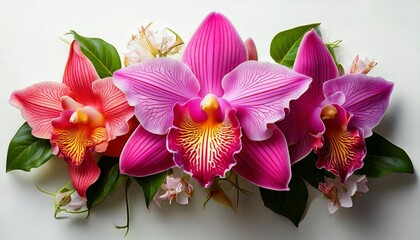 Vibrant orchid floral arrangement indoor setting decorative art lush green environment close-up view beauty concept