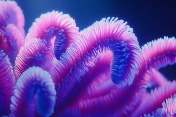 Fototapeta premium Abstract Bioluminescent Coral: Vibrant Pink & Blue Underwater Macro