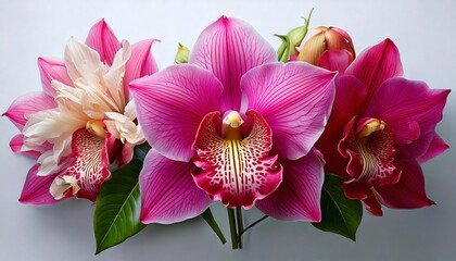 Vibrant orchid flower arrangement studio setting botanical photography natural light close-up view floral beauty