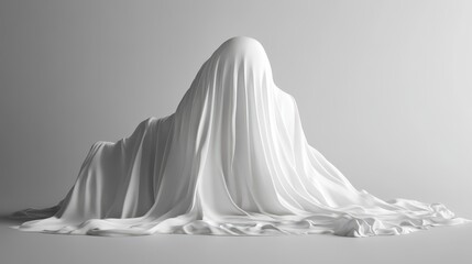 White cloth draped over an unseen object, smooth, flowing folds create mystery. Perfect for concepts of secrecy, revelation, or anticipation, ideal for website banners or product launches.