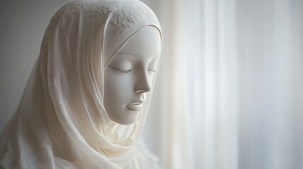 Muslim woman in hijab. Mannequin in white dress and hijab. Modesty. Religion Islam.