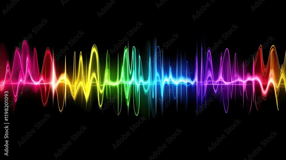Poster a glowing, high-tech digital wave pattern with neon colors, with clear space for adding designs or t
