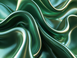 Obraz premium Abstract close-up of glossy green silk fabric with smooth, flowing folds and reflective highlights.