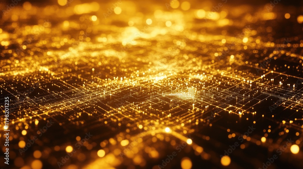 Aufkleber a glowing tech background with geometric shapes and digital grids, leaving ample space for future de