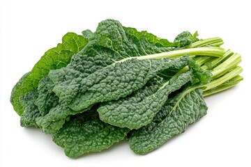 A bunch of fresh, dark green kale leaves, ready to be cooked or eaten raw.