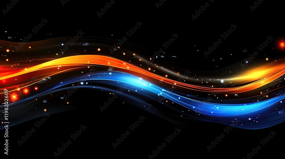 Poster a sleek, digital circuit pattern with flowing light effects, leaving ample space for branding or con