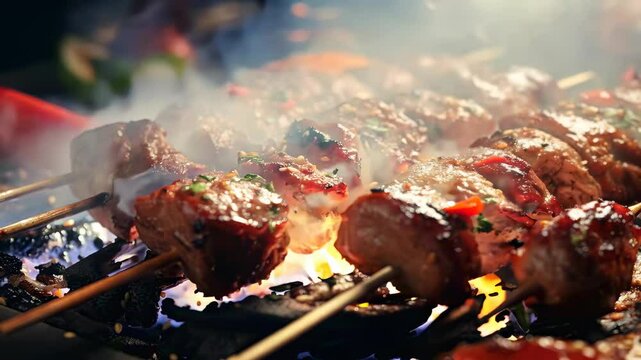grilled meat skewers with aromatic herbs and spices