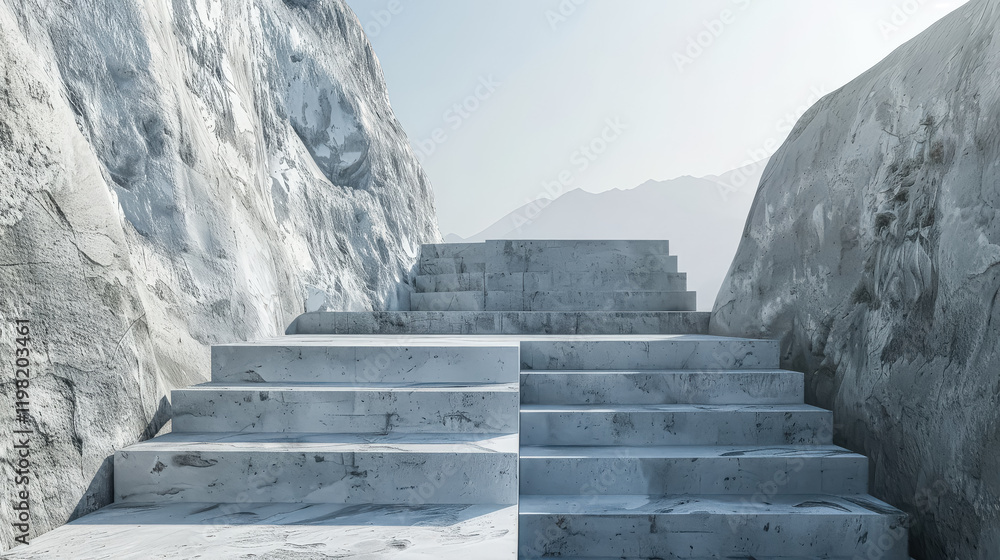 Poster series of steps leading up to a mountain. the steps are made of concrete and are covered in dirt. th
