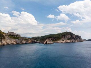 Drone aerial view of the Church of St. Peter in Porto Venere Italy