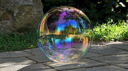 Iridescent soap bubbles floating in sunlight, rainbow reflections, macro photography, ethereal beauty