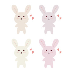 シンプルで可愛いパステルカラーの全身うさぎアイコンセット
