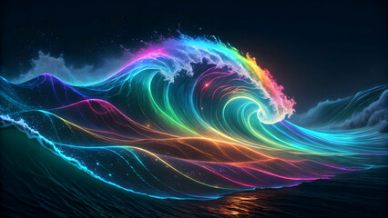 Obraz premium Colorful Digital Wave with Bright Lights and Fluid Motion Effects