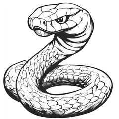 Majestic Cobra Snake: A Black and White Drawing of a Venomous Serpent