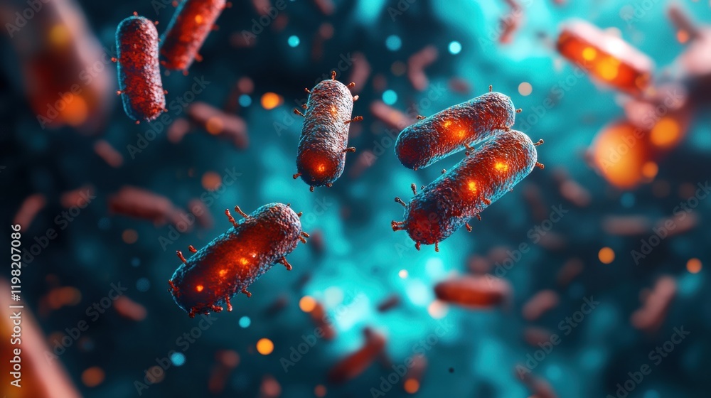 Leinwandbilder exploring the vibrant world of microbes with 3d render featuring glowing bacteria and intricate cell