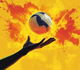 Dynamic Volleyball Splash Background in Grunge Style with Hand and Paint