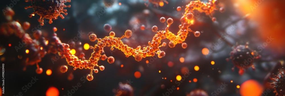 Aufkleber molecular rna chain surrounded by viruses represents intricate interactions in cellular biology. gen