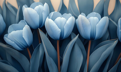 Obraz premium Blue tulips, closeup, pastel background, spring, card